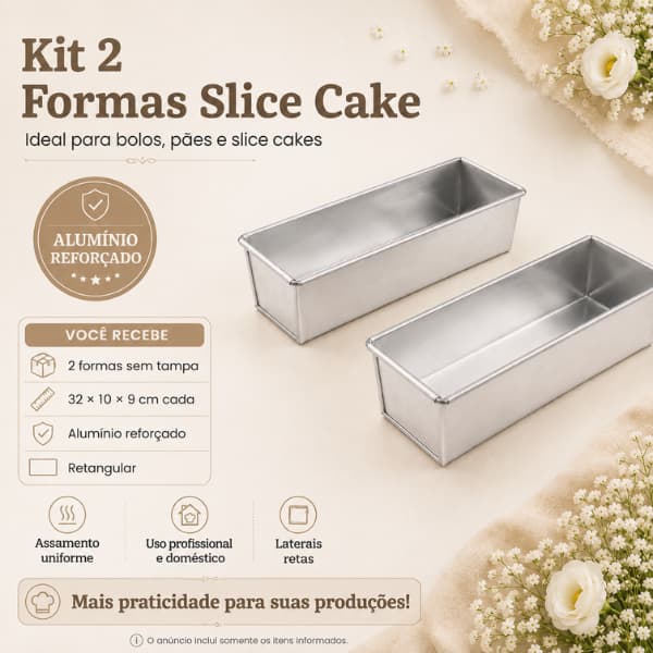 Kit 2 Forma Slice Cake Pão Forma Caparroz Tamanho P Alumínio 32x10x9cm Tortas Pães Caseiros Bolos Recheados