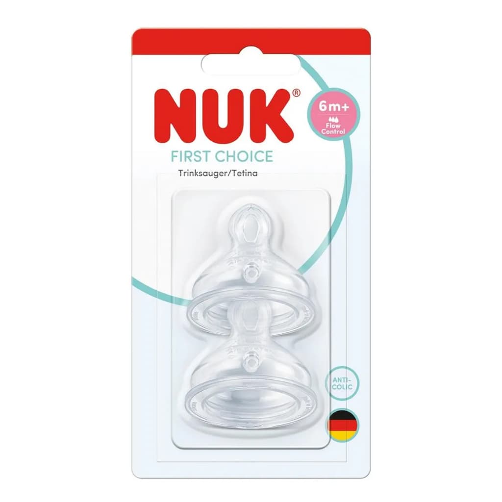 Kit 2 Bicos Mamadeira NUK First Choice Silicone Flow Control 6-18 Meses
