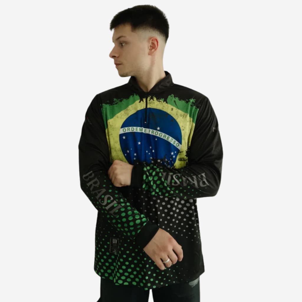 Kit 2 Camisas Camiseta Blusa de Pesca Camping Agro proteção UV BRASIL C/ Bolsa Personalizada