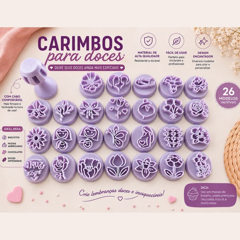 Carimbos para Doces e Biscoitos – Modelos Florais e Decorativos | Pasta Americana, Chocolate e Confeitaria, decorar,