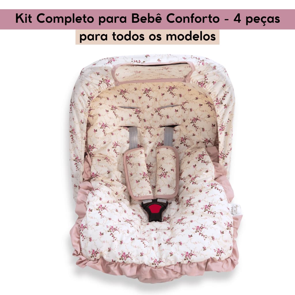 Kit 4 Peças Capa Bebê Conforto Menino Menina Capota Solar Protetor de Cinto Algodão Várias Estampas