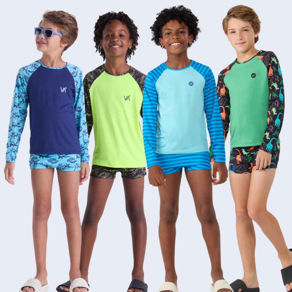 Conjunto Moda Praia Menino UV50+ Infantil Raglan Dino