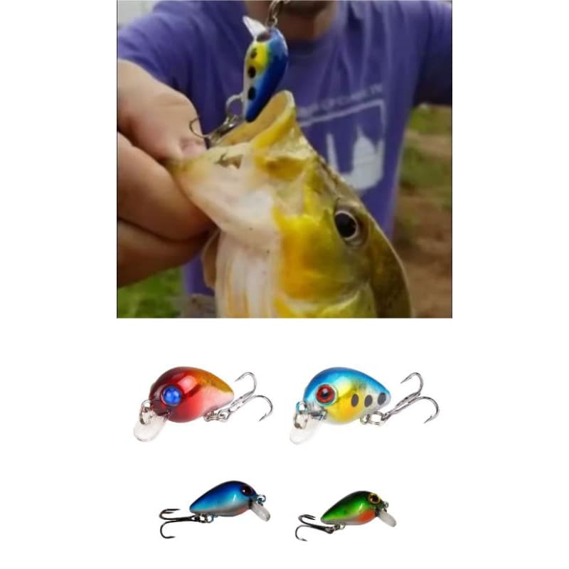 Kit 3 Mini Iscas Artificiais pesca com anzol Meia Água Crankbait 3cm 1.6g - Pesca peixes Tilápia Traíra Tucunaré