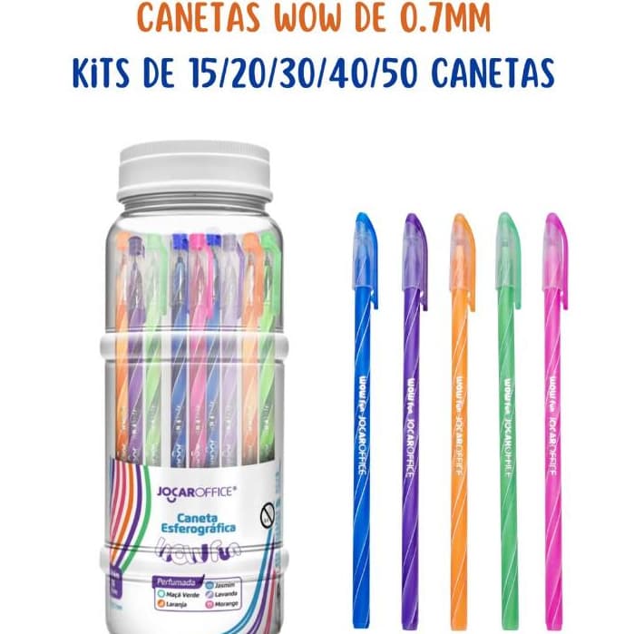 Kit 15 a 50 Caneta Esferográfica Perfumada Wow Fun Ponta 0.7 Jocar Office