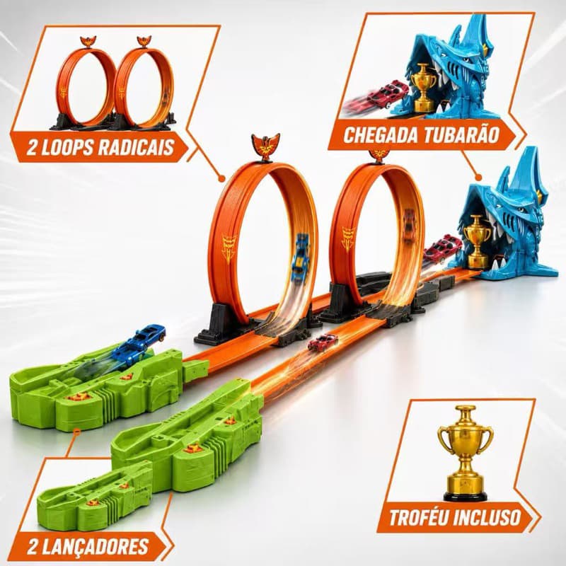 Pista de Corrida Radical Dupla 220cm Tubarão Brinquedo Infantil