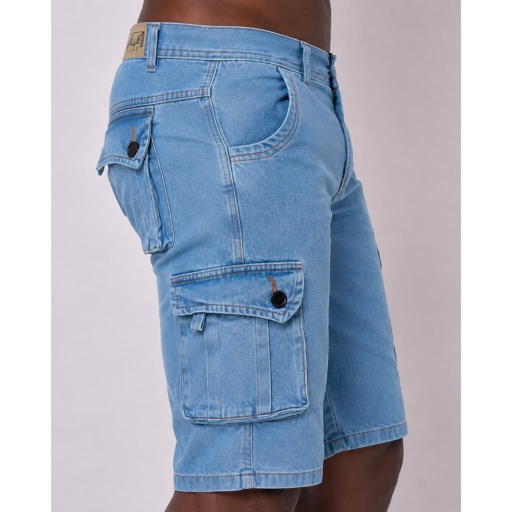 Bermuda Cargo Masculina Jeans Premium com Bolsos Laterais Estilo Americano Streetwear Casual