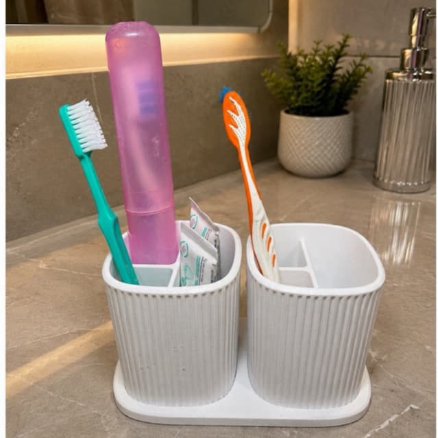 Porta Escovas de Dentes Duplo 8,5x16x9cm | Organizador de Banheiro, Porta Objetos, Creme Dental e Higiene Bucal