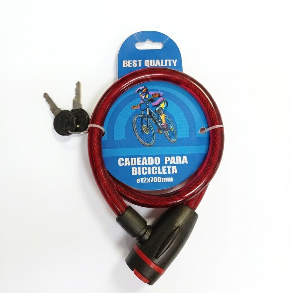 Cadeado Para Bicicleta Trava De Segurança Cabo De Aço 12mm x 700mm Com Chave