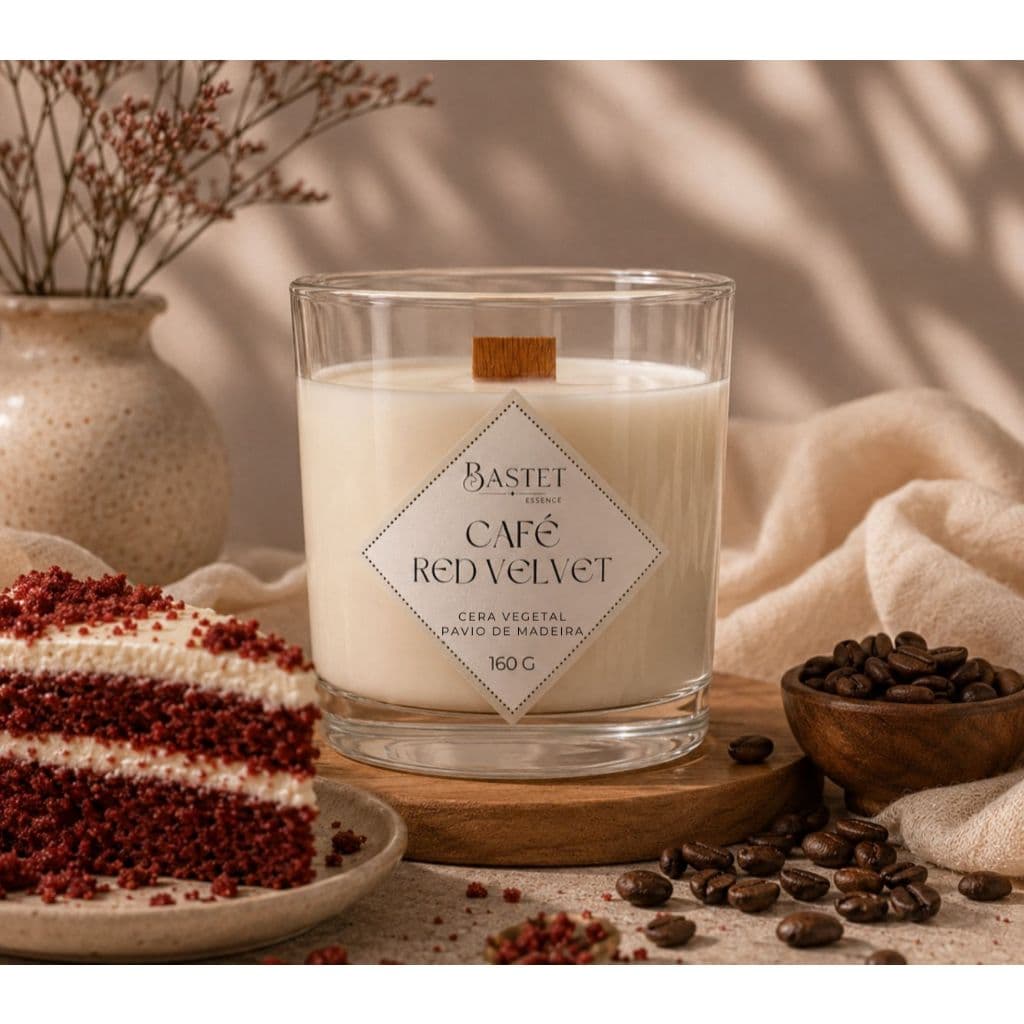 Vela Aromática Café Red Velvet | Perfumada | Pavio de Madeira | 160 gramas | Cera de Coco | Vegetal