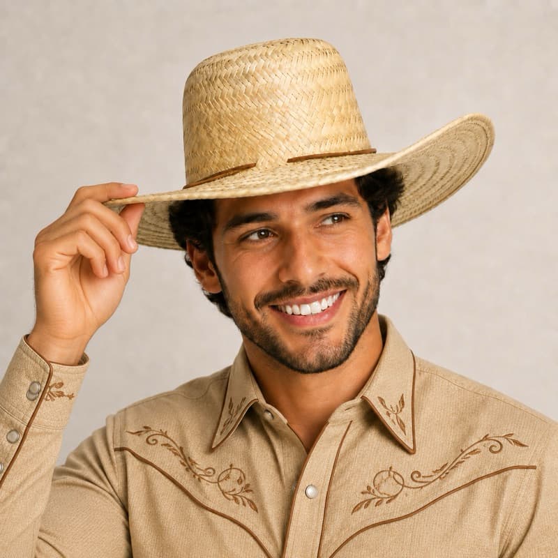 Chapéu de Palha Masculino Boiadeiro Country Aba Larga para Rodeio Campo Vaquejada Proteção Sol Fazenda CowBoy Sertanejo