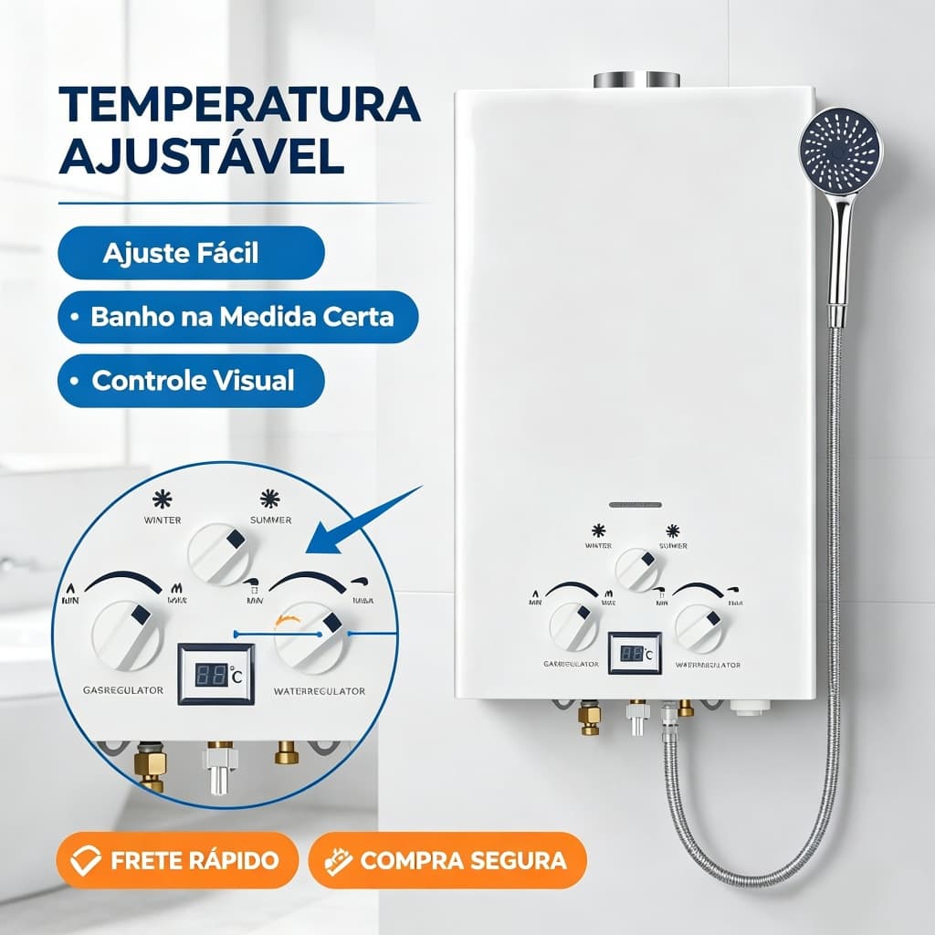Aquecedor De Água A Gás 7 Litros à LZ Baixa Pressão GLP Glp 7l Instantâneo 2 Modos Com Tela