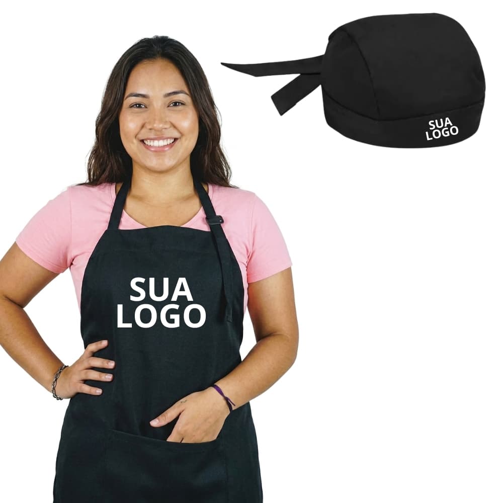 Avental Personalizado Cozinha Com Bolsos Frontal + Touca