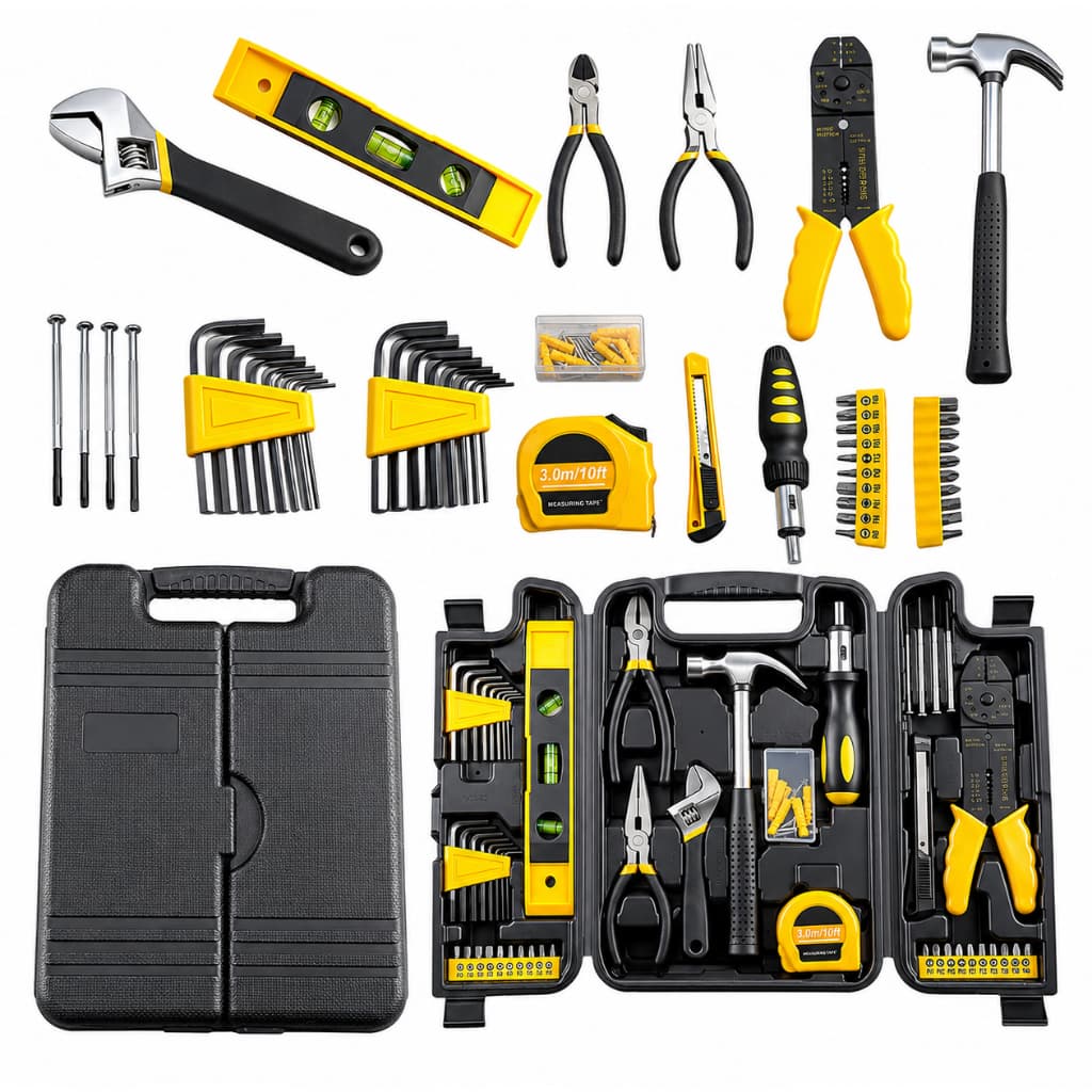 Kit Ferramentas 129 Peças com Maleta Organizadora Alicate Desemcapar Fios + Martelo + Nível em Bolha + Kit Chaves