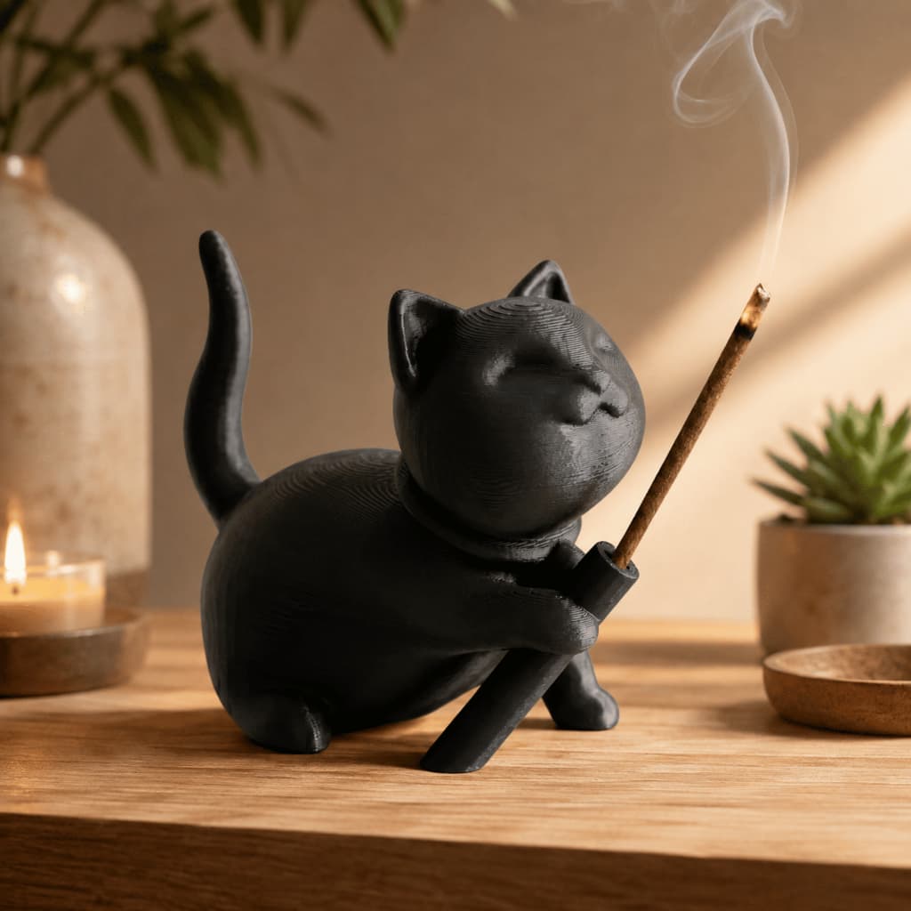Incensário Gato Porta Incenso Decorativo Gatinho Moderno Minimalista