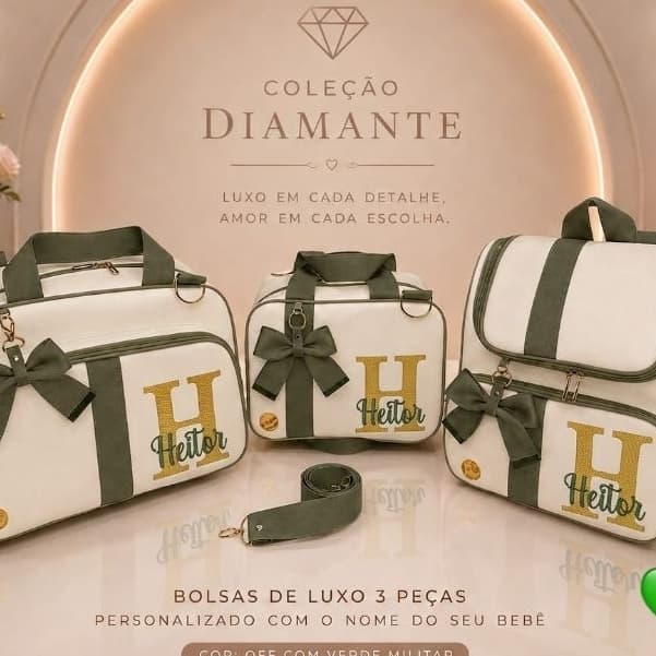 Kit Bolsa Maternidade Luxo 3 Peças personalizadas Coleção Diamante 💎