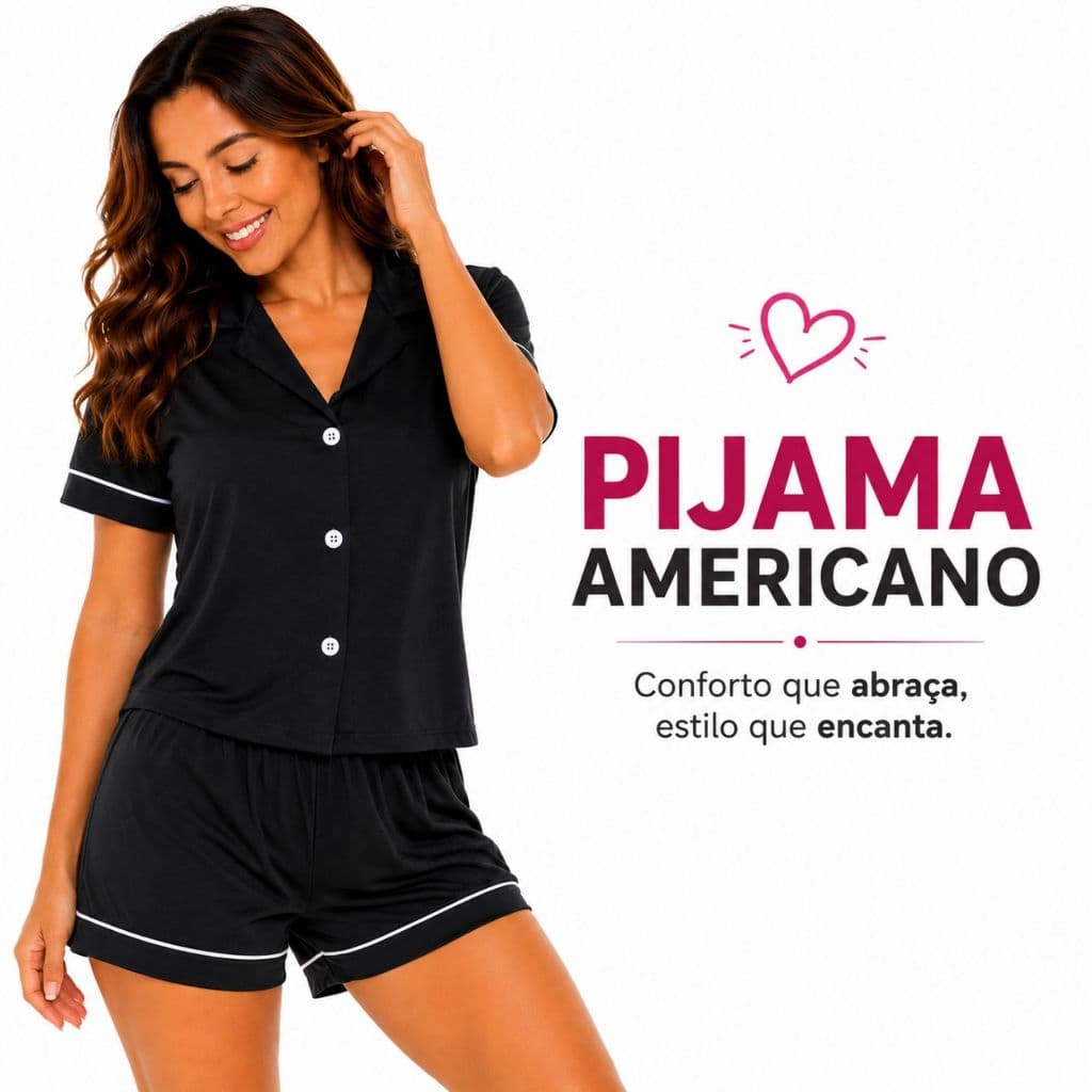Pijama Feminino Americano Blogueira Short Doll Suede com Botões Confortável Verão