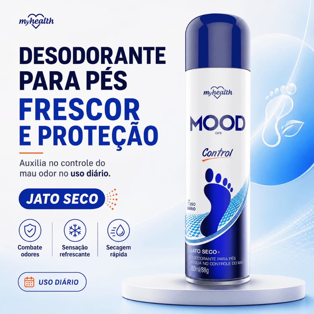 Desodorante Para Pés Masculino Mood Care 150ml Jato Seco Anti Odor Frescor Secagem Rápida Uso Diário