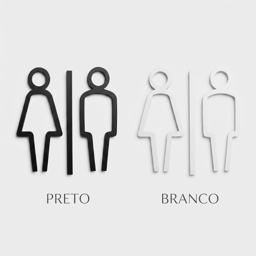 Placa Identificação Banheiro Masculino Feminino 3D Clean 15cm com fita dupla face