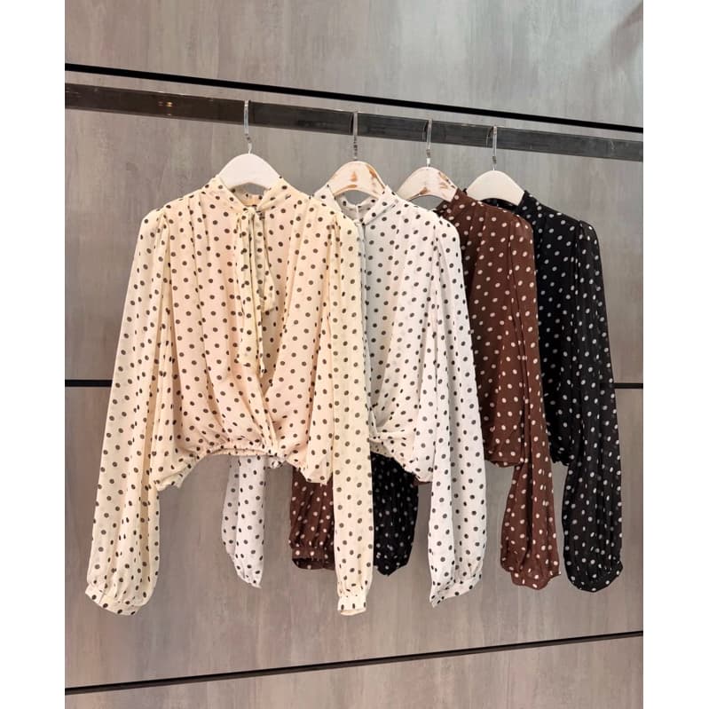 Blusa Poa Laço / camisa poa chiffon tendência feminino