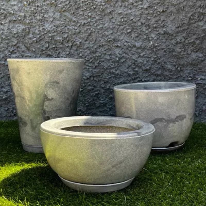 Kit 3 vasos de polietileno Marmorizado para plantas decorativo N1 N2 N3