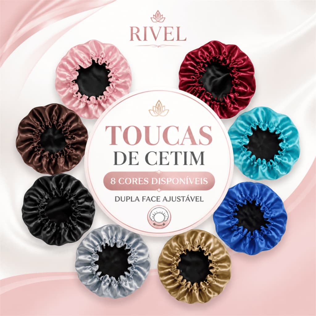 Touca de Cetim Dupla Face Ajustável Antifrizz Para Dormir Proteção Capilar
