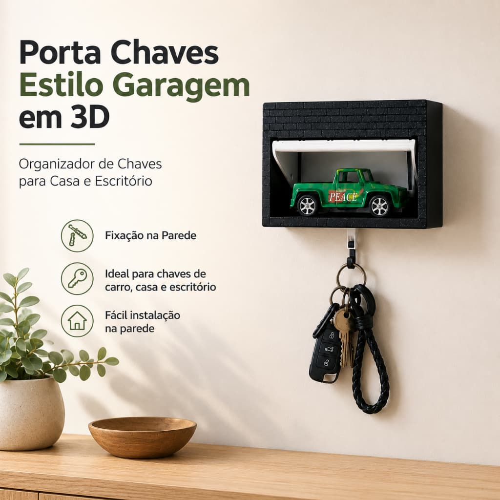 Porta Chaves Estilo Garagem em 3D - Organizador de Chaves para Casa e Escritório Fixação na Parede