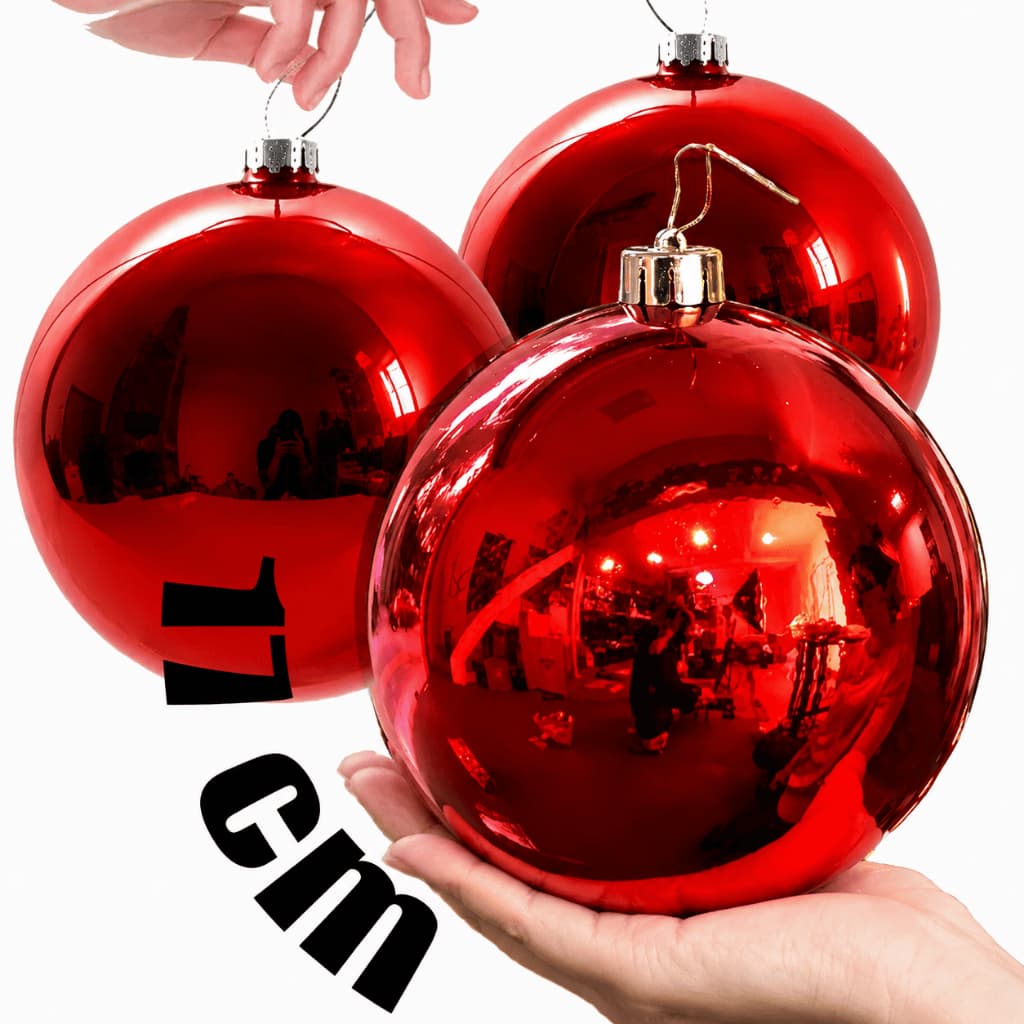 Kit Bolas De Luxo 3 Unidades 17 cm Natal Grande Brilhante Lisa Vermelha Gigante  Premium Decoração