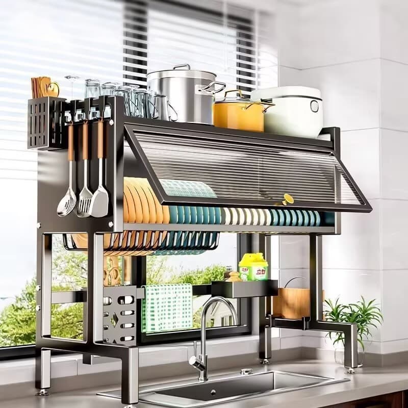 Escorredor de Louças Suspenso 105cm para Pia de Cozinha Organizador de Utensílios em Aço Inox Premium