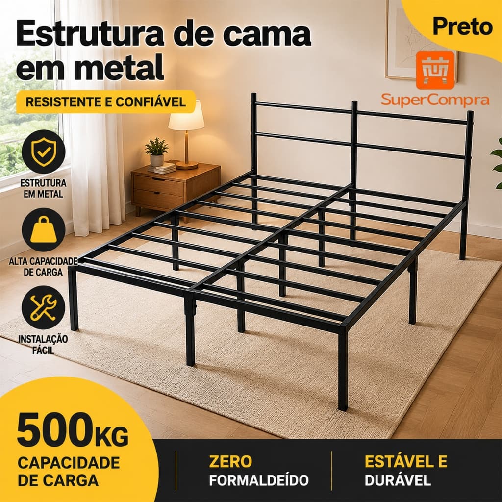 Cama de estrutura de ferro estrado de cama cama de casal suporte para cama silencioso sem rangido