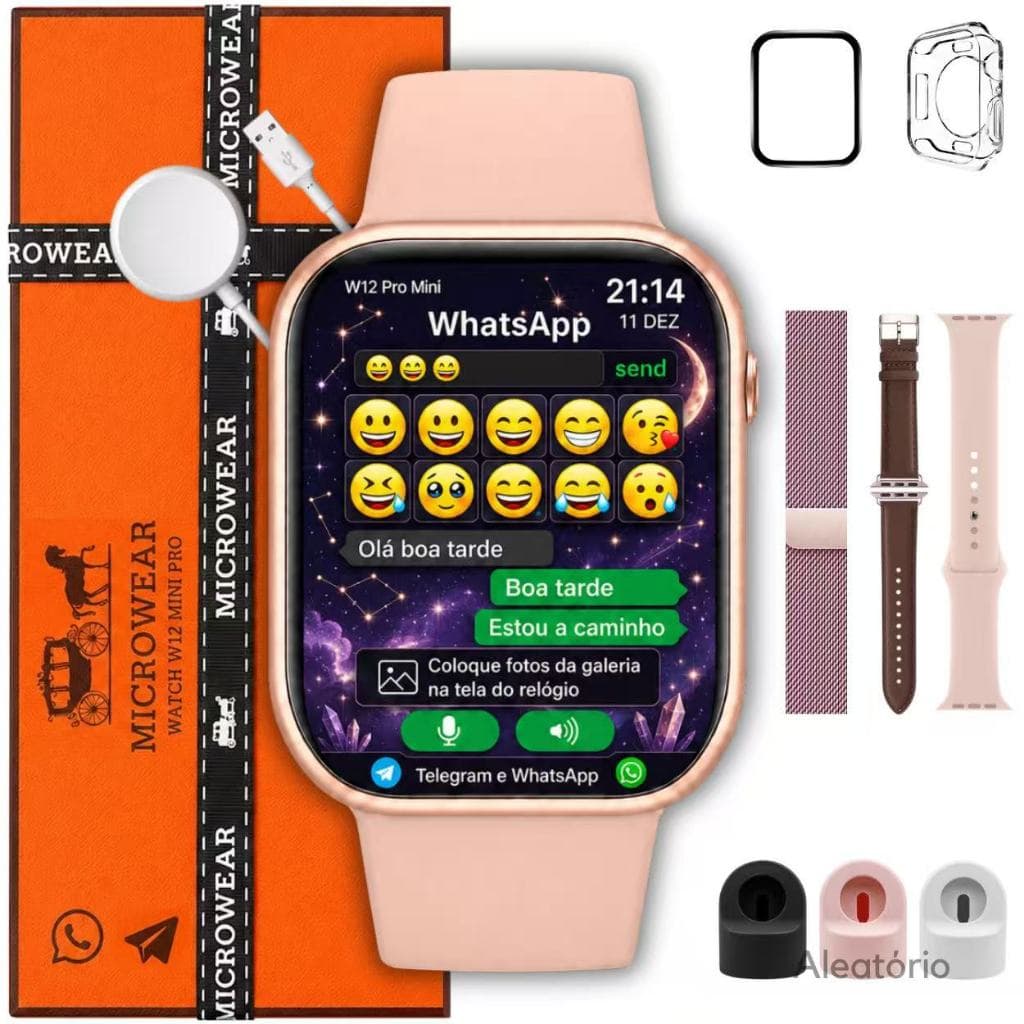 W12 Mini Pro 42mm Tela Amoled Microwear Serie 12 Relógio Smartwatch Responde Whatsapp Telegram + Brindes