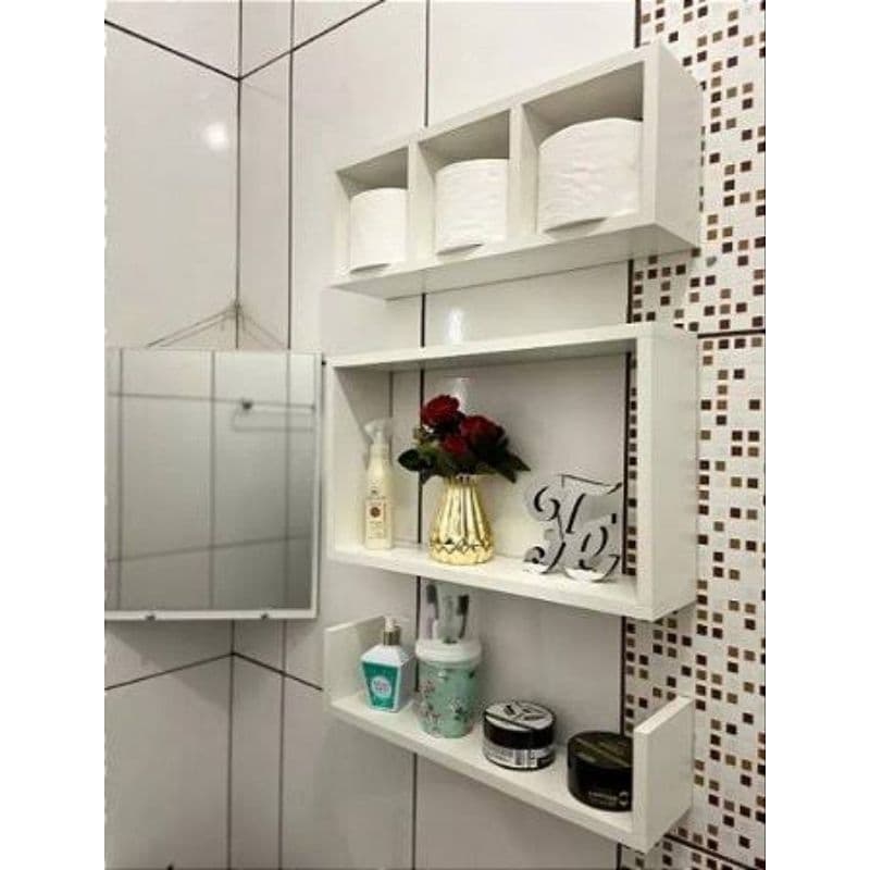 Nichos De Banheiro 3 Unidades Nicho Com Divisória  100% Mdf Branco fosco txp\Banheiro