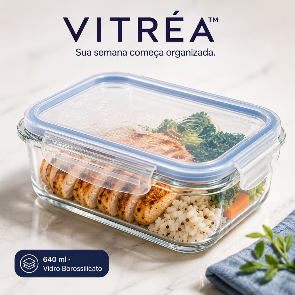 Pote Hermético Vidro Borossilicato 640ml Retangular com Tampa Vedação Organizador de Cozinha
