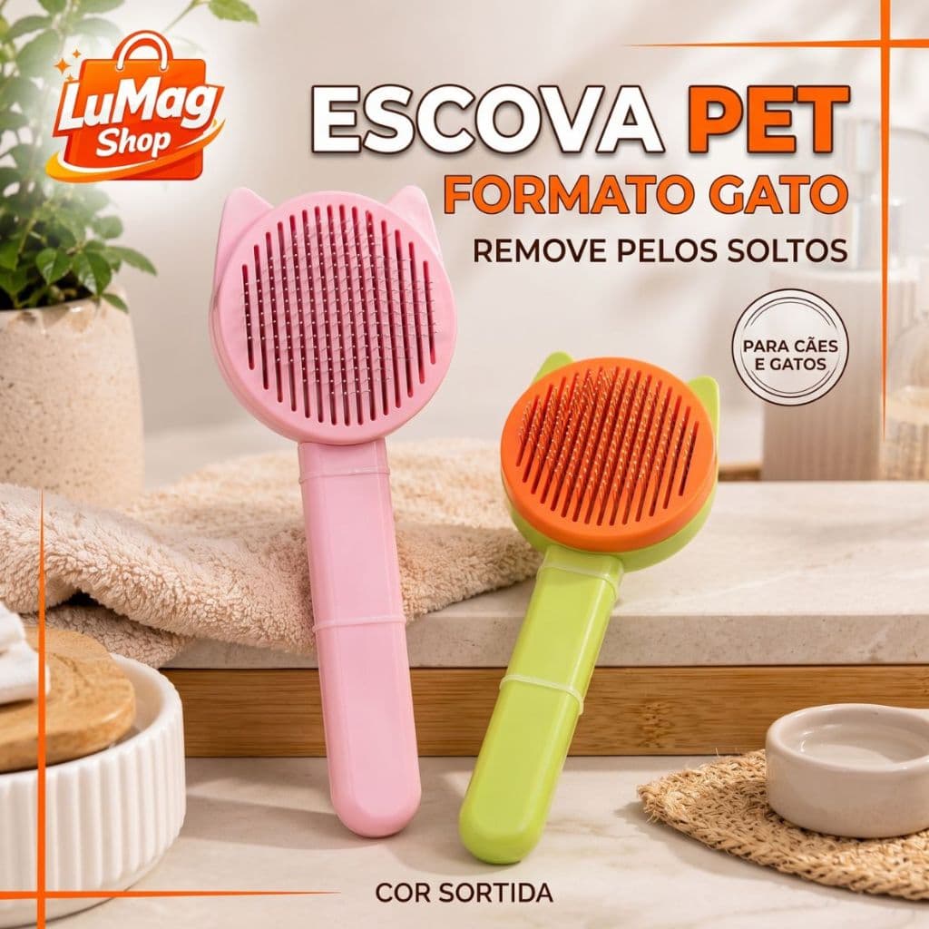 Escova Para Pet Formato Gato Removedora de Pelos Cães e Gatos Sortida