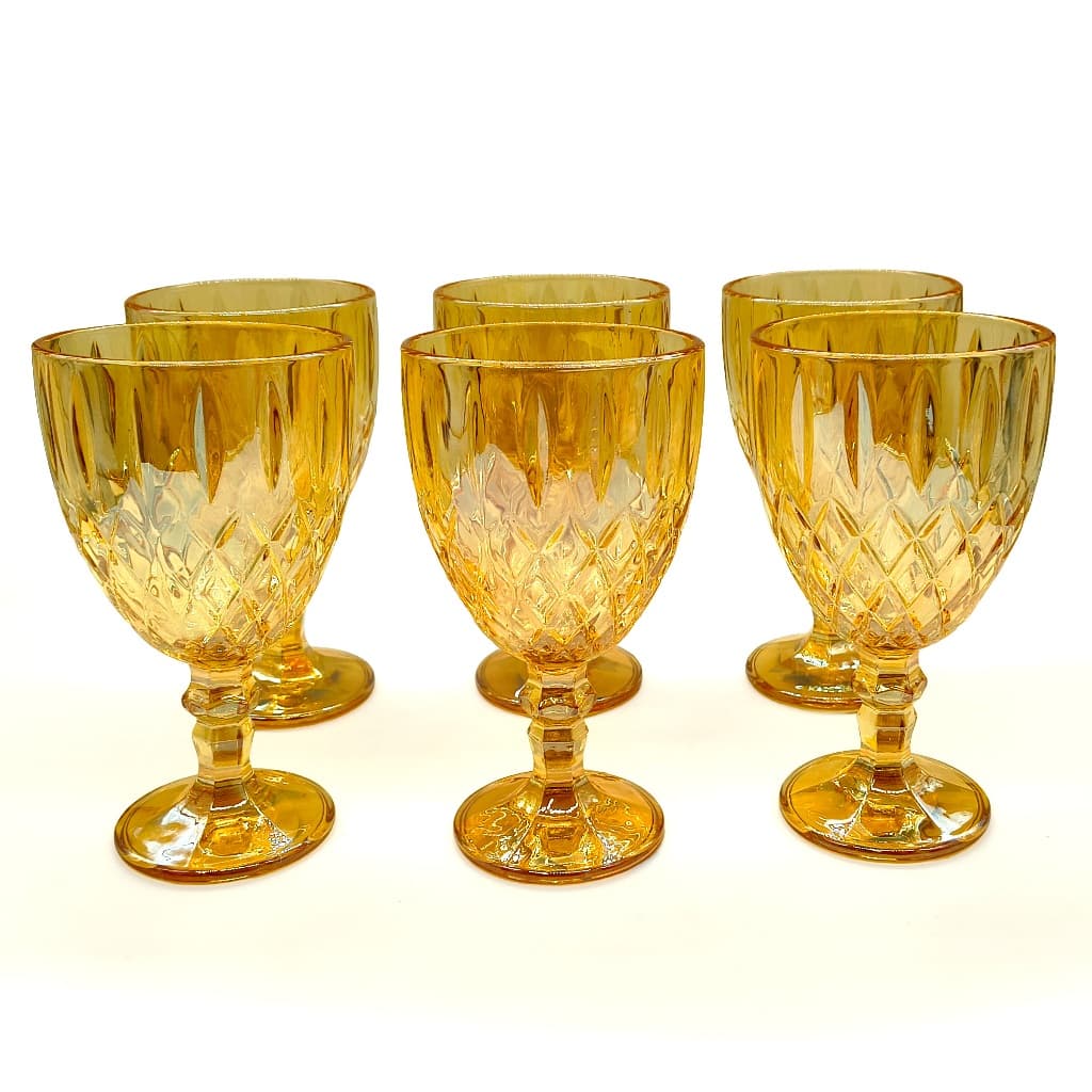 Jogo 6 Taças de Vidro Âmbar 340ml Linha Quartzo Em Casa Tem | Taças para Água, Suco, Vinho e Drinks