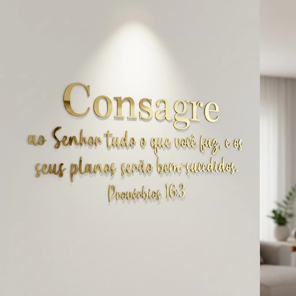 Frase Decorativa – Consagre ao Senhor “Provérbios 16:3” - Dourado Espelhado
