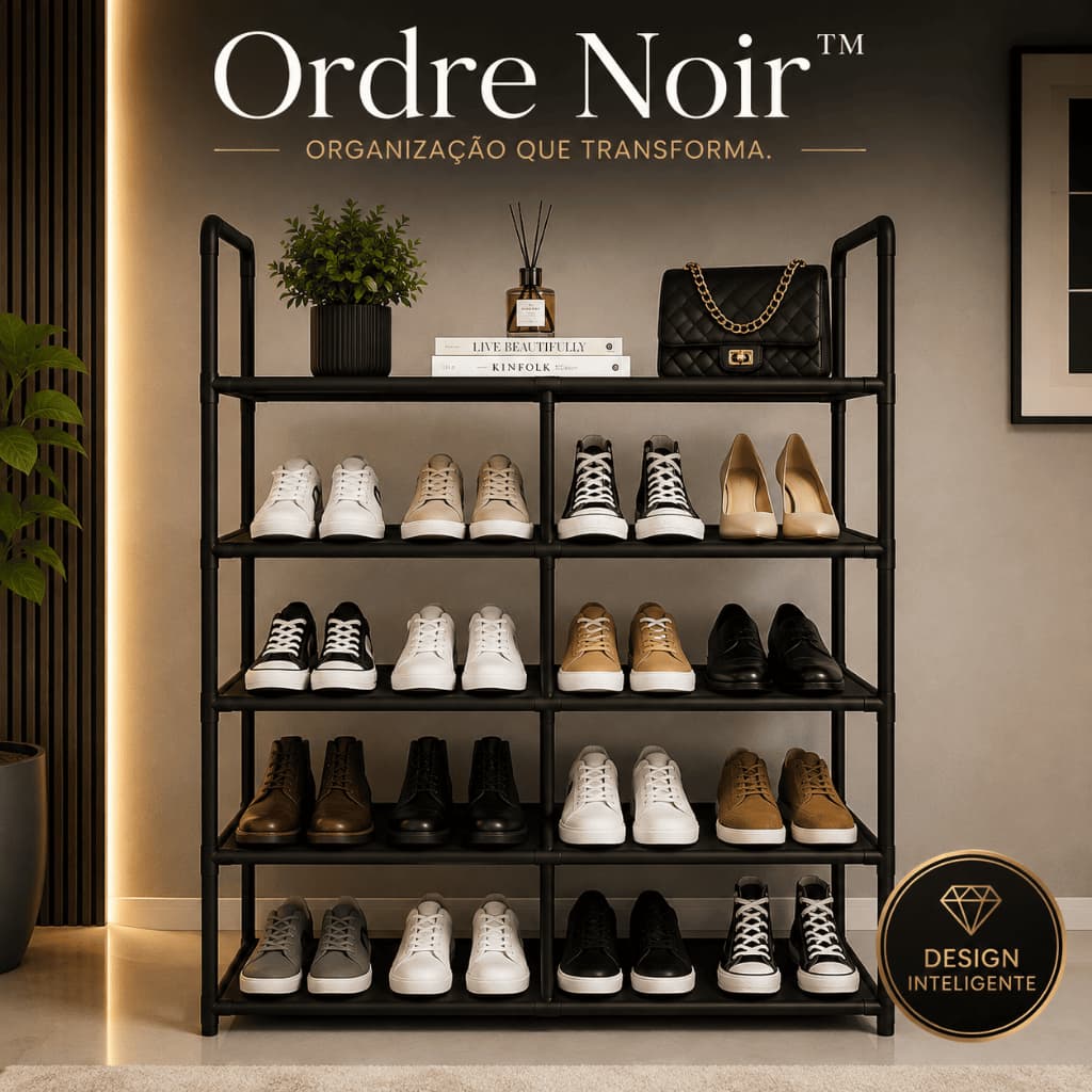 Estante Organizadora Multiuso 5 Prateleiras Preta Sapateira Organizador de Calçados para Quarto Closet Sala