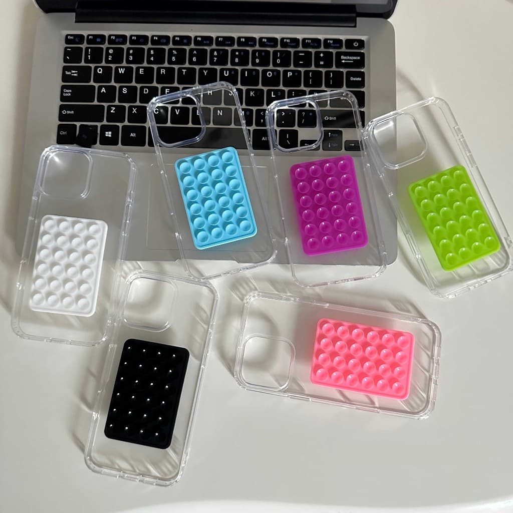 KIT Capa Com Ventosa Adesiva Para iPhone 17 16 15 14 11 12 13 Pro Max Transparente
