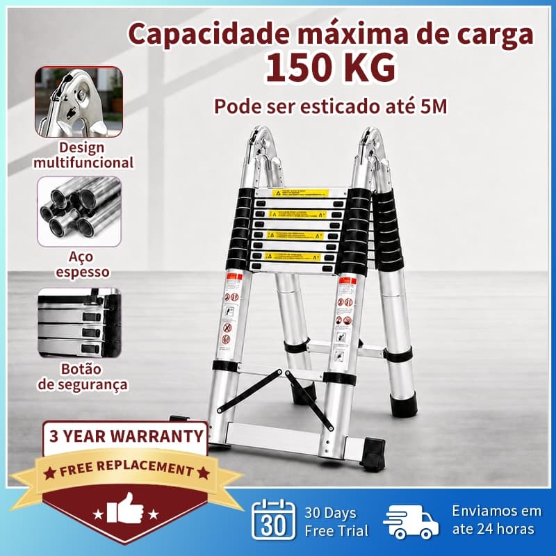 【Roamex】Escada Telescopica De Aluminio Extensiva 16 Degraus 5m