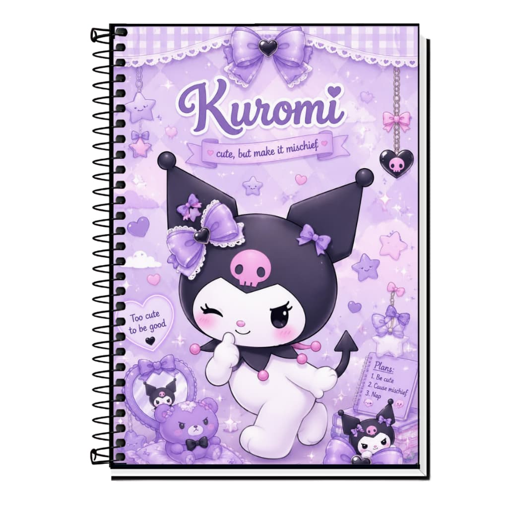 Caderno Personalizado kuromi Capa Dura |1 a 20 Matérias |Escola, Organização.