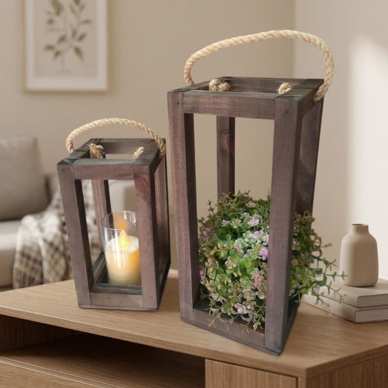 Conjunto Luminárias Marroquinas de Madeira  Decorativas com Alça de Corda