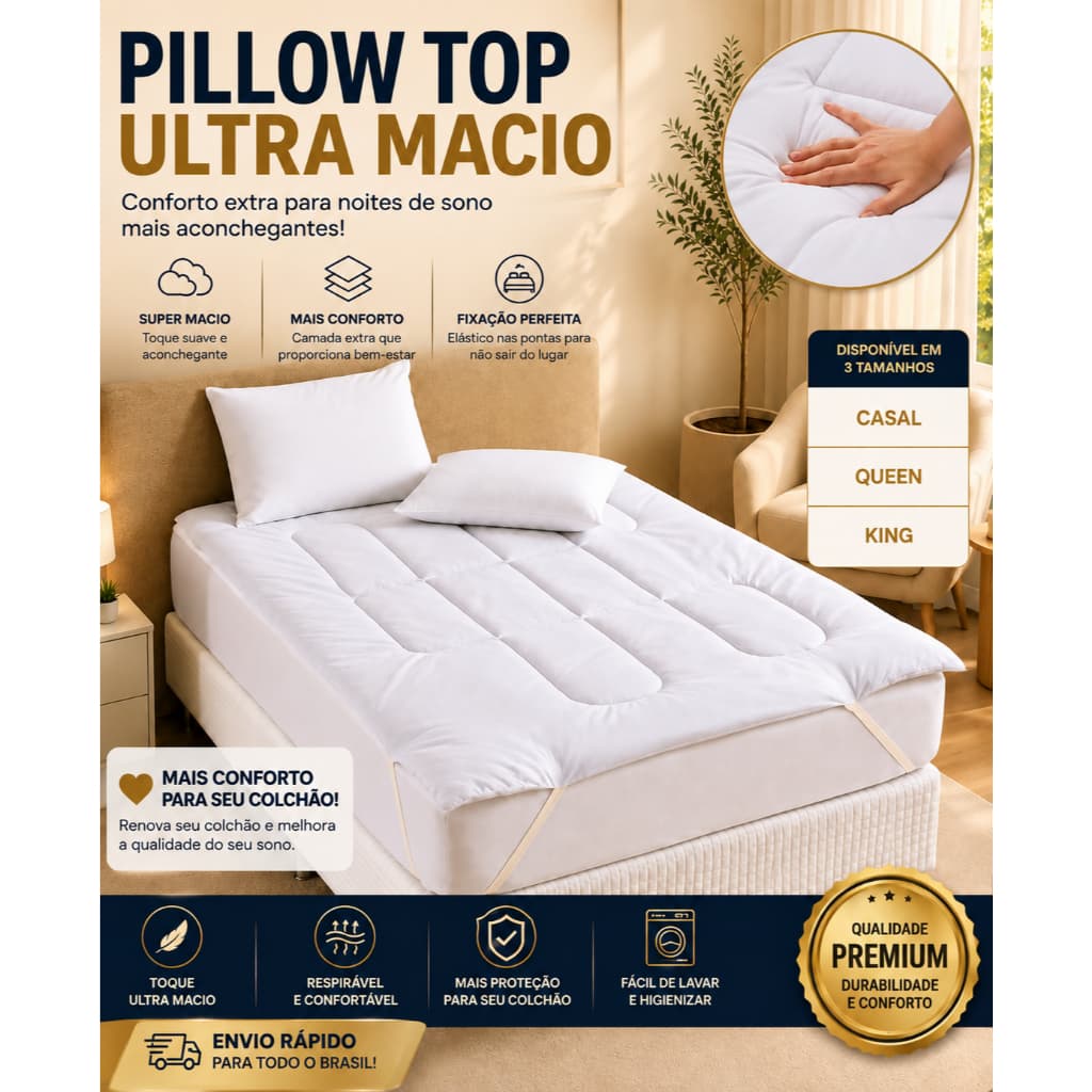 Pillow Top 400 Fios Matelado Extra Macio para Colchão Casal Queen King