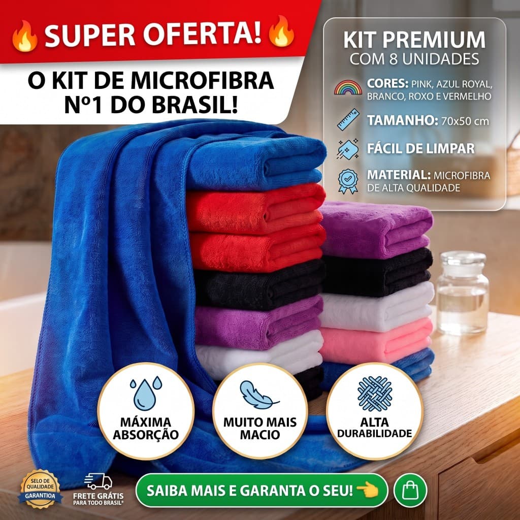 Kit 8 Panos De Chão Microfibra 70x50cm Grande Super Absorvente Alta Durabilidade Macio - Envio Imediato