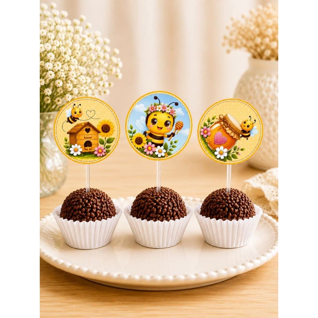 Topos para docinhos Abelhinha - Topinhos de Docinhos - Toppers de Docinhos - Tags - Abelha