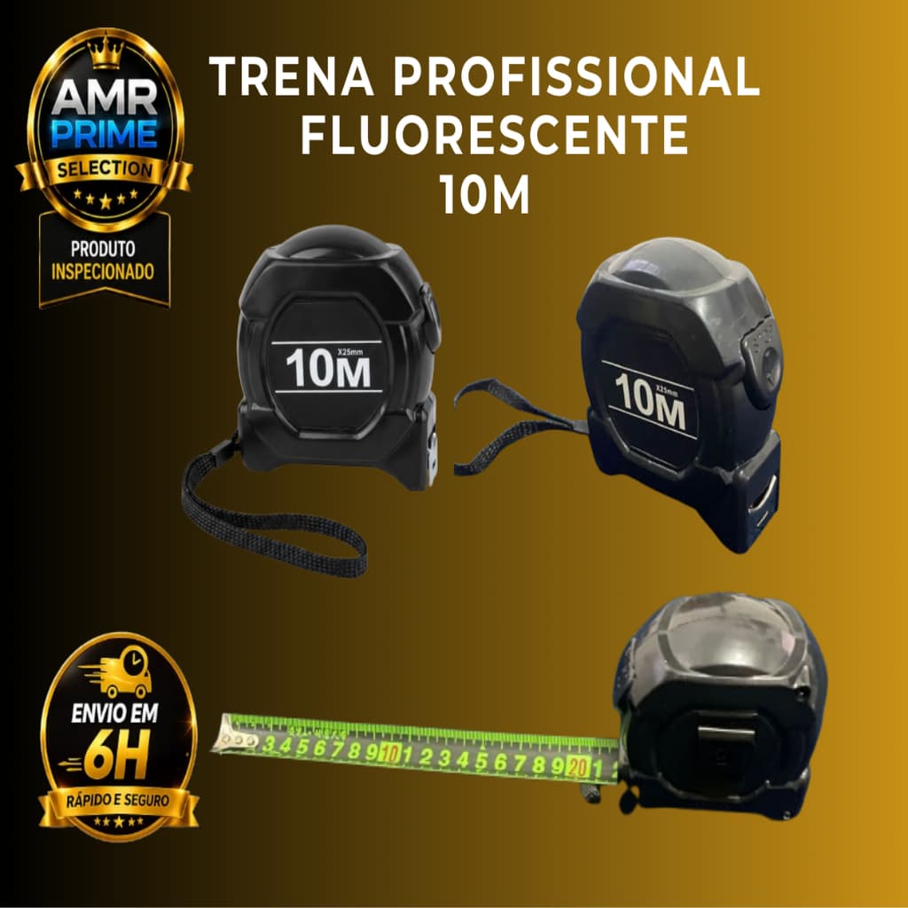Trena 10m Profissional 25mm Fita Métrica Aço Retrátil Trava Manual Obra Reforma Marceneiro Pedreiro