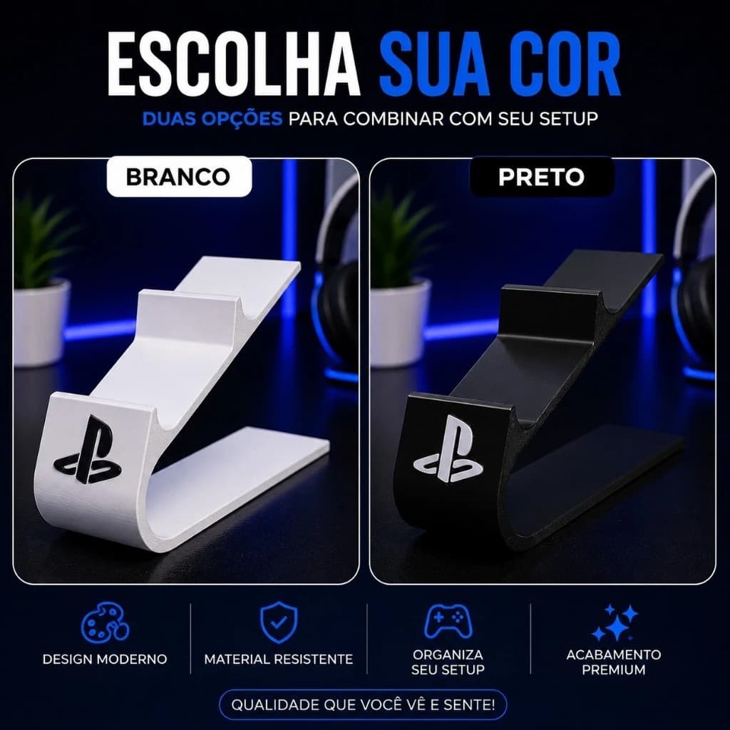 Suporte Duplo Para Controle PS5 PS4 Organização Setup Gamer Mesa Organizador Duplo Controle Minimalista.