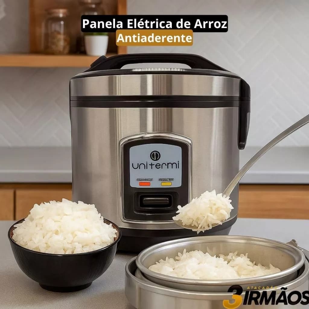 Panela De Arroz Elétrica 10 Xícaras Tampa de Vidro Inox Unitermi