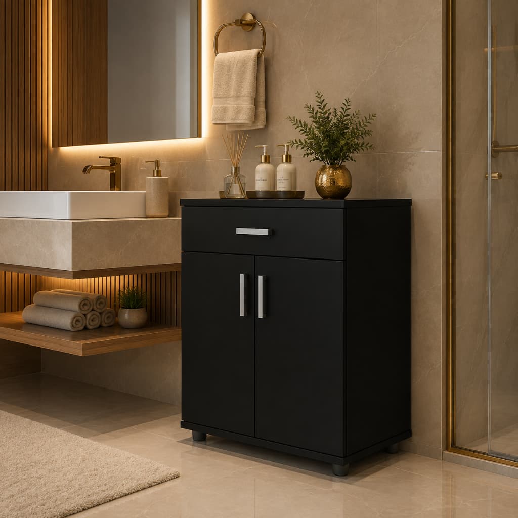 ENVIO FULL -Balcão Armário Organizador MultiusoCom Portas e Gavetas Espaçosa MELL PRETO