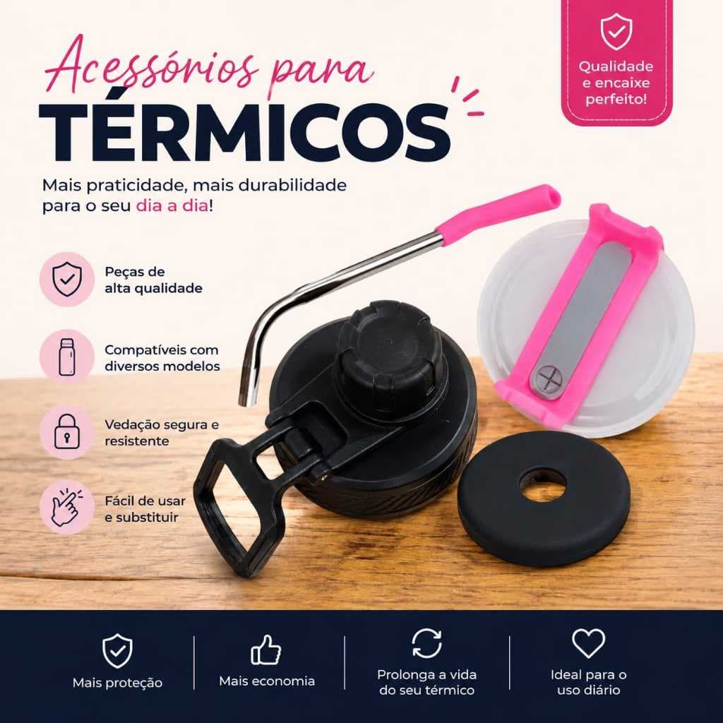 Acessórios para Copo e Garrafa Térmica | Borracha Silicone para Base de Garrafa |Tampa | Canudo Inox