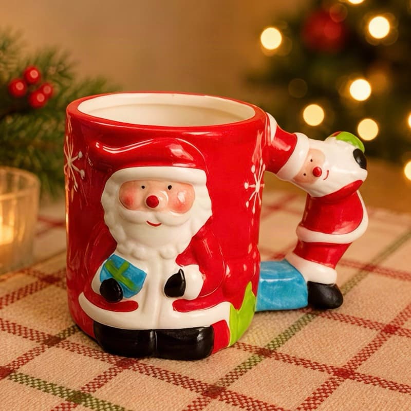 Caneca Alça de Papai Noel 400ML Xícara de Porcelana Natalina