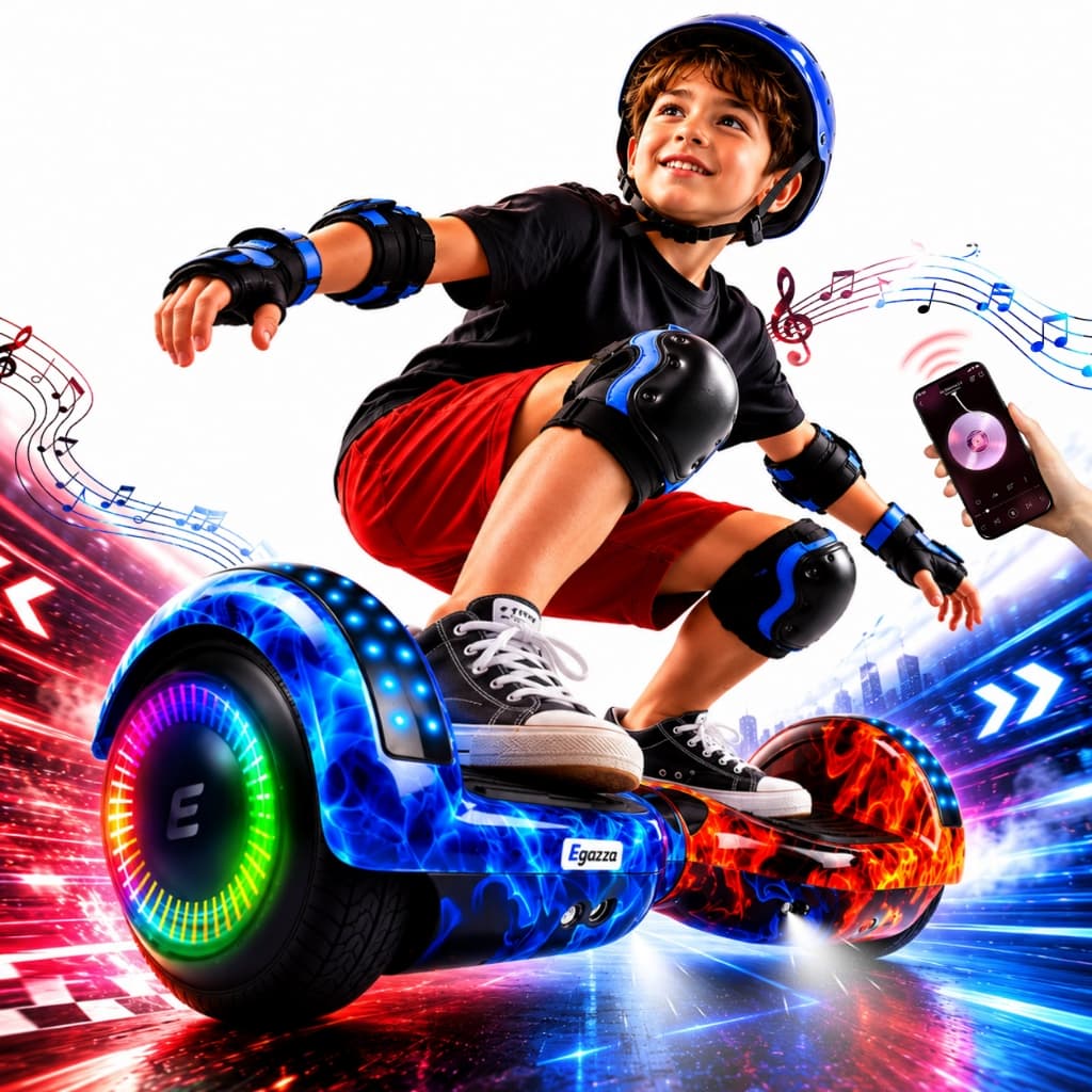 Egazza Hoverboard Infantil 6.5" - Skate Elétrico com LED Inteligente Bluetooth e Bateria Forte